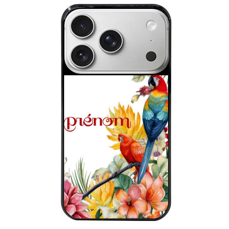 Coque noire taperso pour Iphone 17 17E AIR MAX PRO avec motif perroquet personnalisee protection antichoc personnalisée