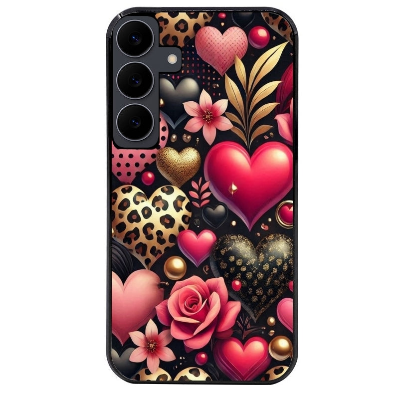Coque noire taperso pour galaxy A06 A16 A26 A36 A56 avec motif coeur et leopard protection antichoc personnalisée
