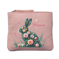 Porte monnaie personnalisé motif lapin fleur rose clair en feutrine en feutrine