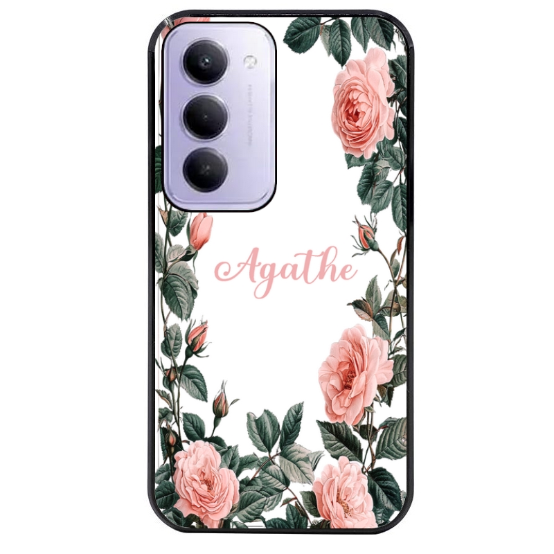 Coque noire taperso pour Redmi 15 4G et 5G avec motif cadre fleur pastel personnalisee protection antichoc personnalisée