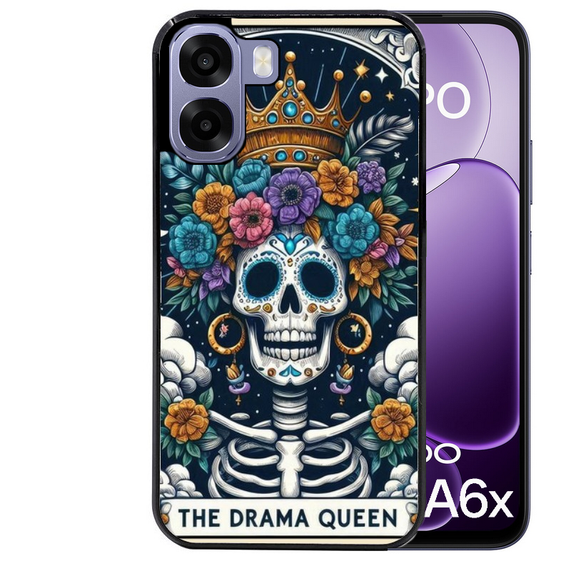 Coque noire taperso pour OPPO A6 A6X 4G et 5G avec motif tete de mort drama queen protection antichoc personnalisée