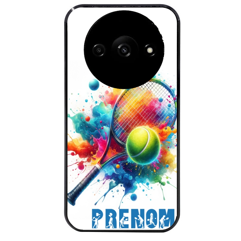 Coque noire taperso pour Redmi A3 avec motif tennis raquette personnalisee protection antichoc personnalisée