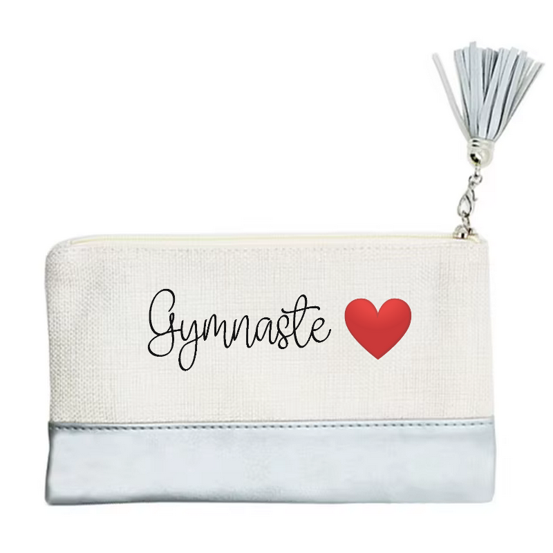 Pochette de maquillage maniques Taperso argent avec motif gymnaste cœur en toile et simili cuir