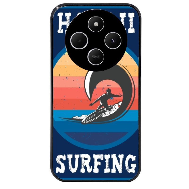 Coque noire taperso pour POCO C75 avec motif hawaii et surf protection antichoc personnalisée