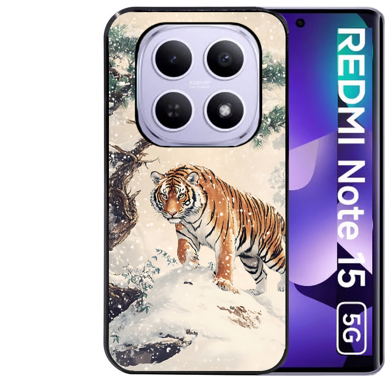 Coque noire taperso pour Redmi Note 15 et PRO PLUS 4G 5G avec motif tigre bonzai protection antichoc personnalisée