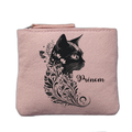 Porte monnaie personnalisé motif chat plumes rose clair en feutrine en feutrine