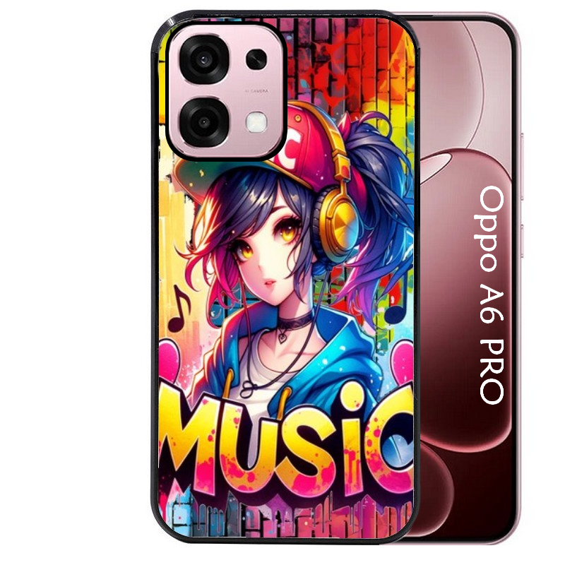 Coque noire taperso pour OPPO A6 PRO 4G et 5G avec motif anime manga et music protection antichoc personnalisée