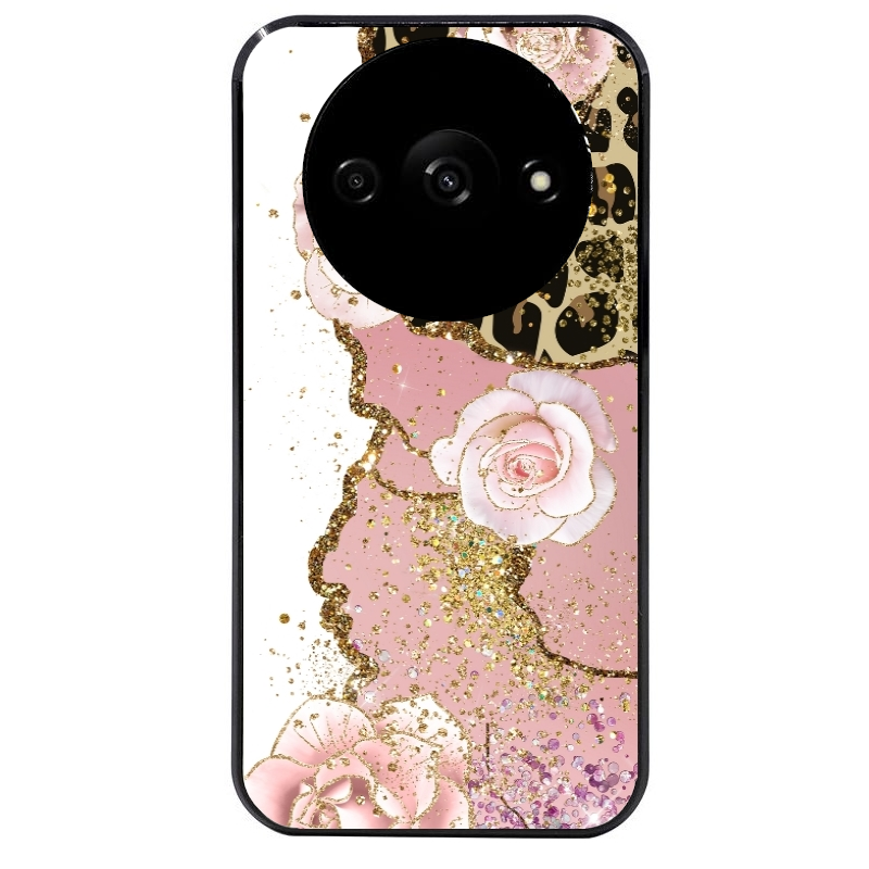 Coque noire taperso pour Redmi A3 avec motif marbre fleur leopard protection antichoc personnalisée
