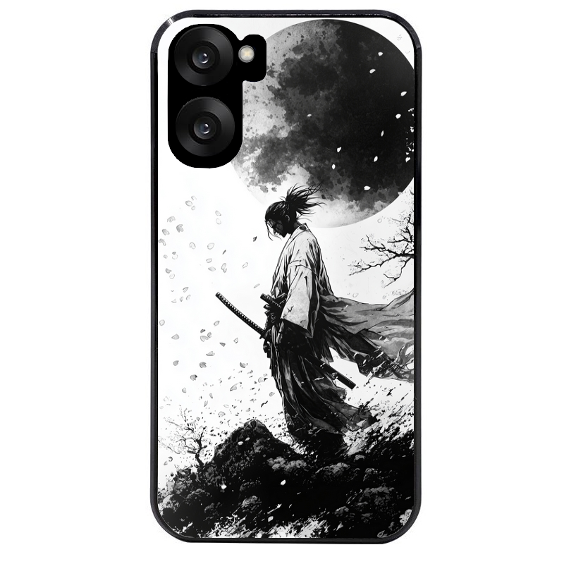 Coque noire taperso pour OnePlus Nord CE5 avec motif samourai et lune protection antichoc personnalisée