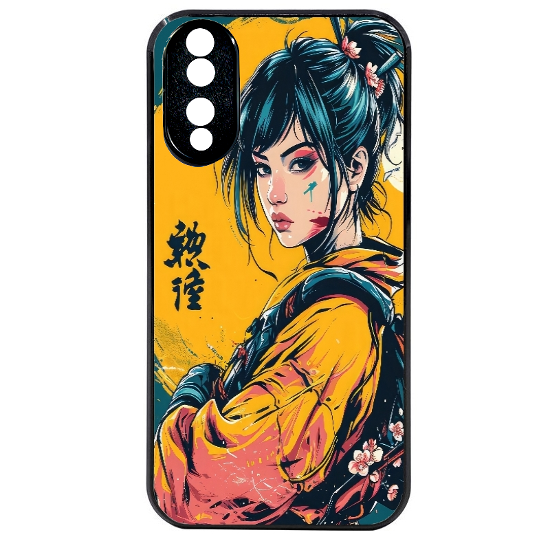 Coque noire taperso pour Honor 70 LITE 90 et LITE avec motif samourai girl anime protection antichoc personnalisée