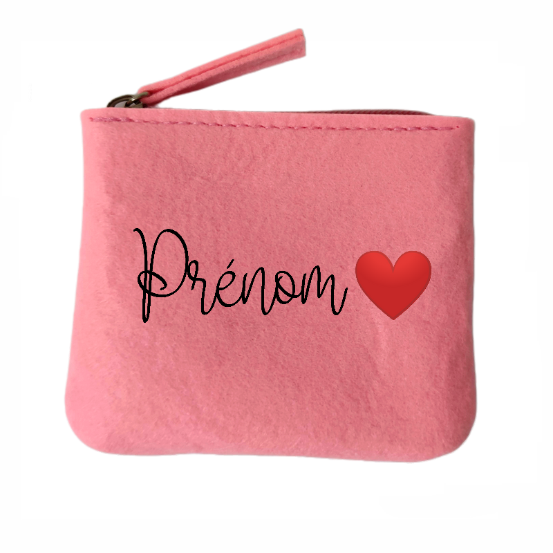 Porte monnaie avec votre prenom love en feutrine en feutrine