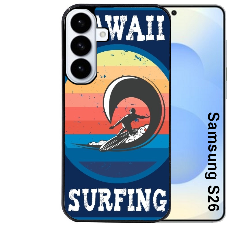 Coque noire taperso pour galaxy S26 et PLUS ULTRA FE avec motif hawaii et surf protection antichoc personnalisée