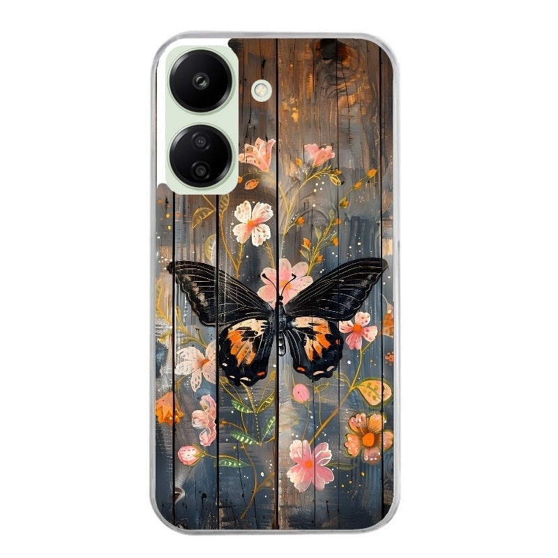 Coque taperso pour POCO C65 4G avec motif bois et papillon 2 protection antichoc personnalisée
