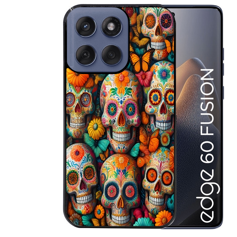 Coque noire taperso pour Moto Edge 60 et Neo Fusion Pro avec motif mort mexicaine papillon protection antichoc personnalisée