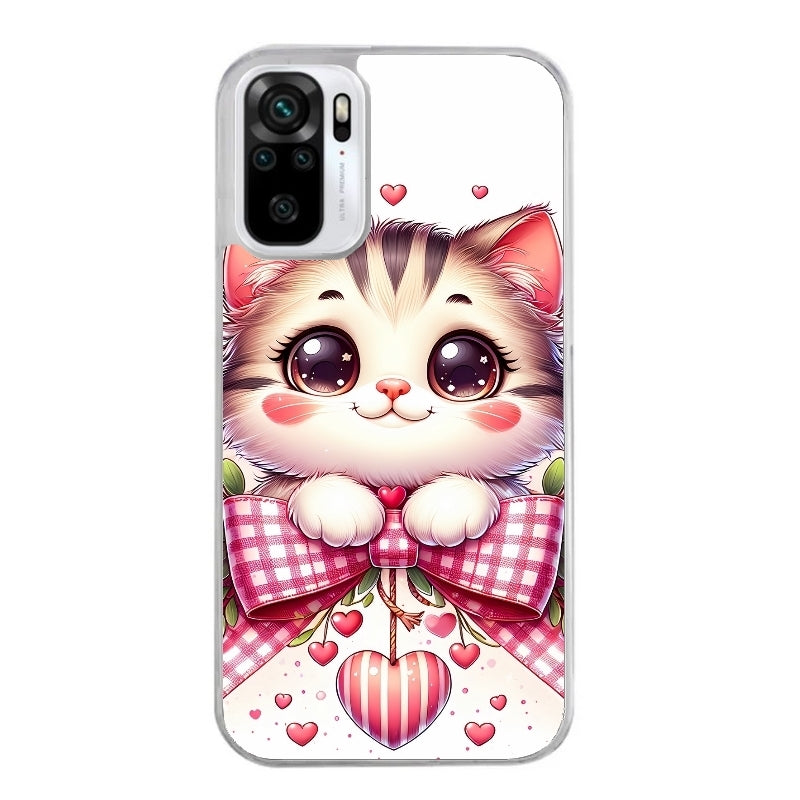 Coque taperso pour Redmi Note 10 4G 5G PRO 10S avec motif chat noeud et coeur protection antichoc personnalisée