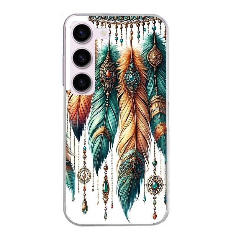 Coque taperso pour Galaxy A13 4G et 5G A23 A53 avec motif plumes et bijoux protection antichoc personnalisée