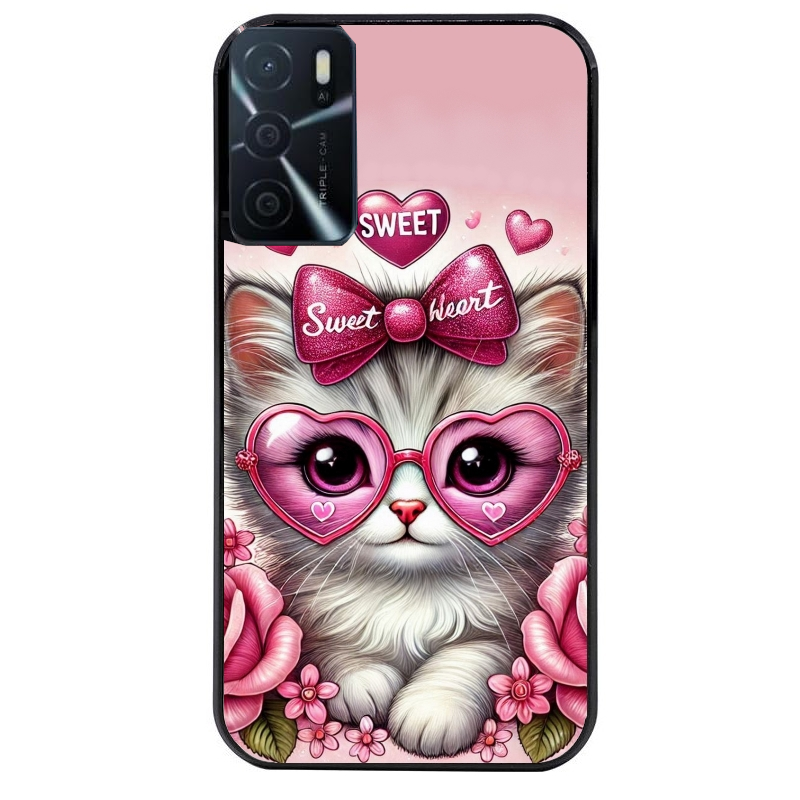 Coque noire taperso pour OPPO A16 et A16S avec motif chat lunettes protection antichoc personnalisée