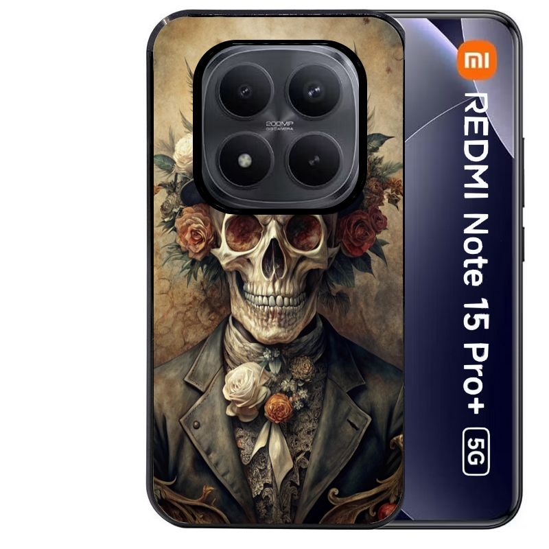 Coque noire taperso pour Redmi Note 15 et PRO PLUS 4G 5G avec motif tete de mort chapeau protection antichoc personnalisée