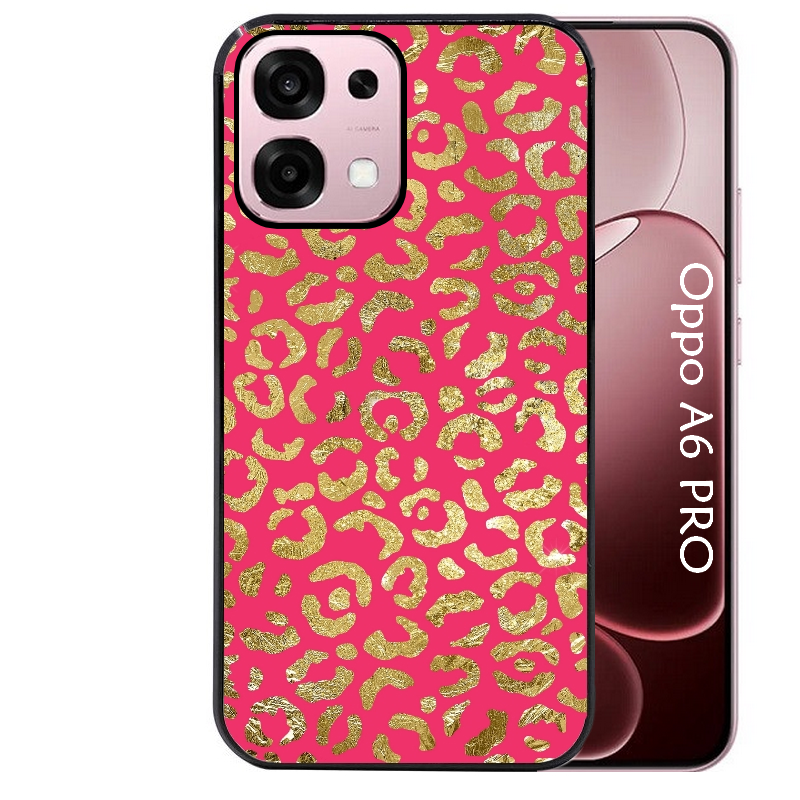 Coque noire taperso pour OPPO A6 PRO 4G et 5G avec motif leopard fuschia protection antichoc personnalisée