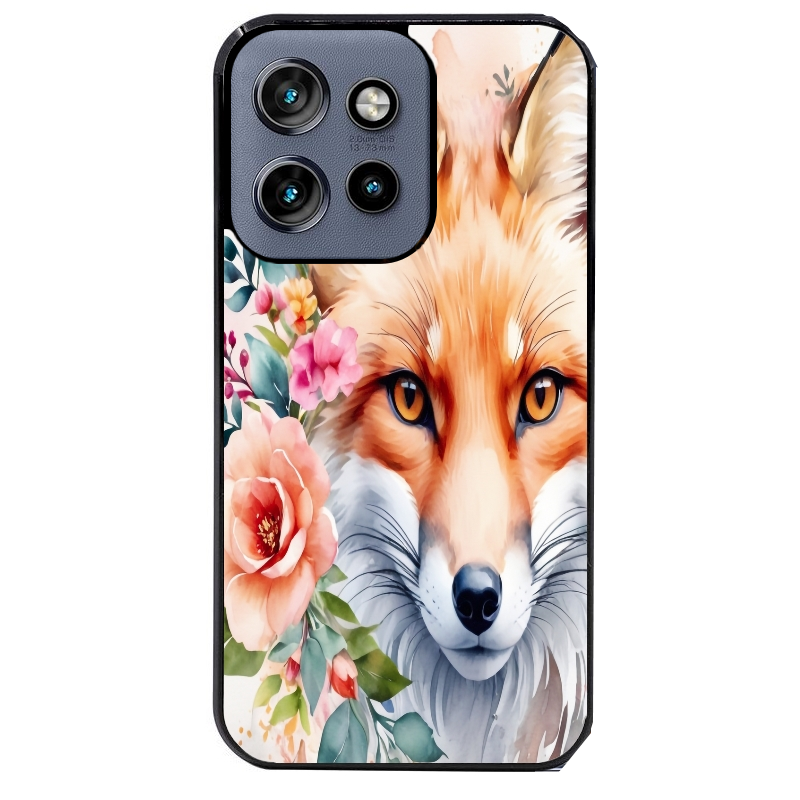 Coque noire taperso pour Moto Edge 60 et Neo Fusion Pro avec motif renard fox et fleurs protection antichoc personnalisée