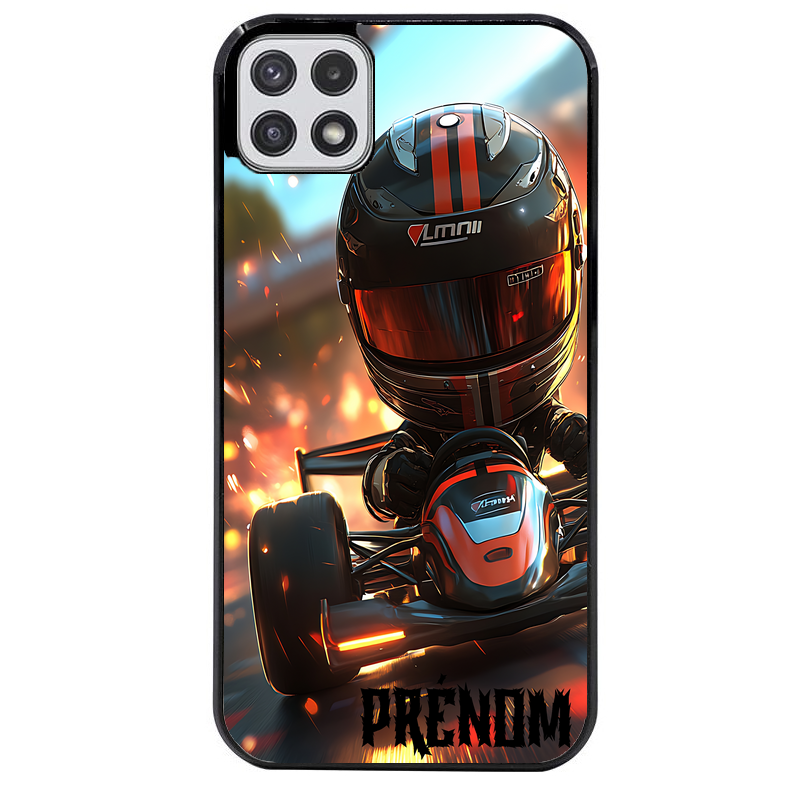 Coque noire taperso pour galaxy A22 A32 A52 A52S 4G 5G  avec motif karting f1 personnalisee protection antichoc personnalisée