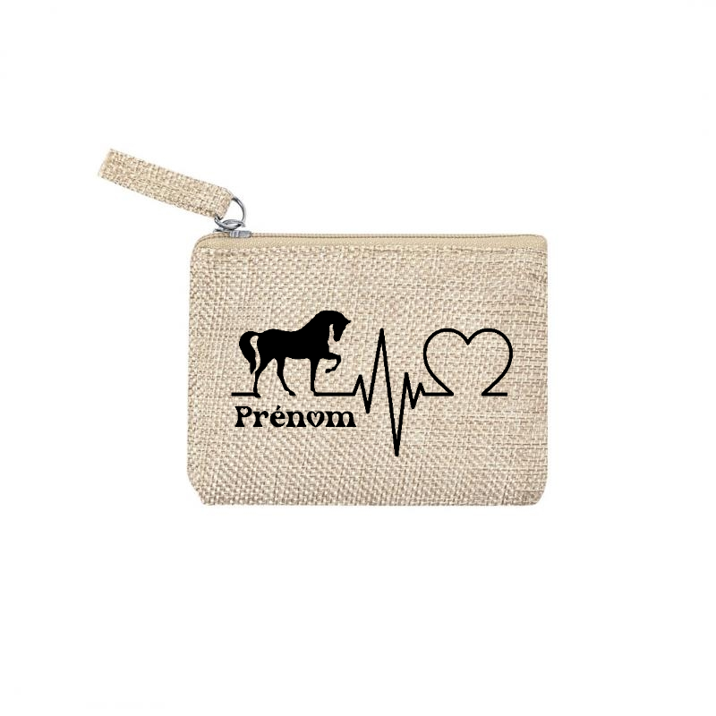 Pochette personnalisée motif cheval heartbeat en toile et simili cuir personnalisée