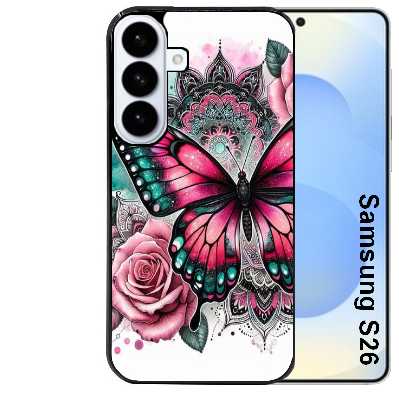 Coque noire taperso pour galaxy S26 et PLUS ULTRA FE avec motif papillon rose protection antichoc personnalisée