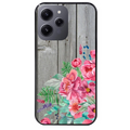 Coque noire taperso pour Redmi 12 4G et 5G avec motif bois gris et fleur rose protection antichoc personnalisée