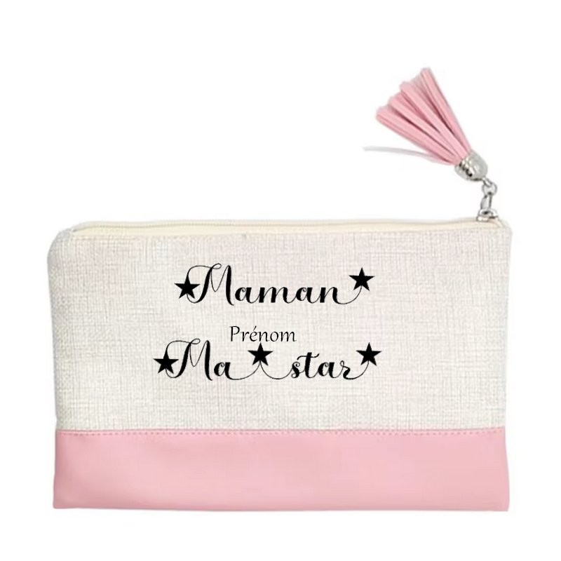 Pochette personnalisée motif maman star en toile et simili cuir personnalisée