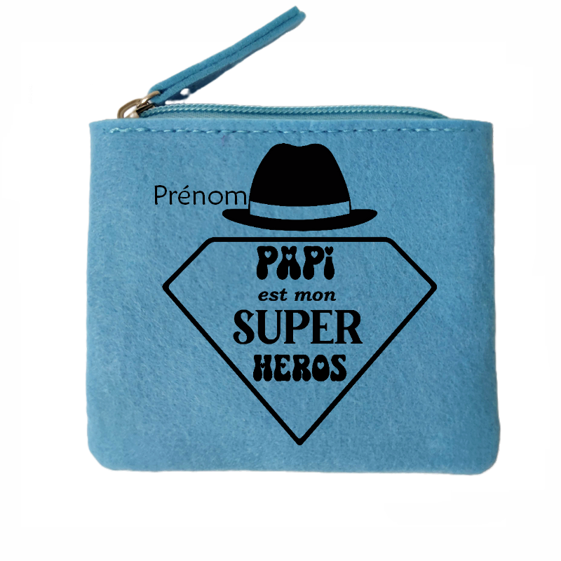 Porte monnaie personnalisé papi mon super héros en feutrine en feutrine