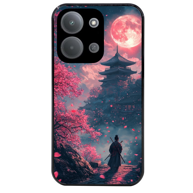 Coque noire taperso pour POCO C85 avec motif samourai cerisier protection antichoc personnalisée