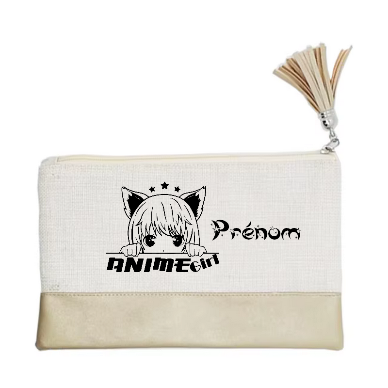 Pochette personnalisée motif anime girl étoile en toile et simili cuir personnalisée