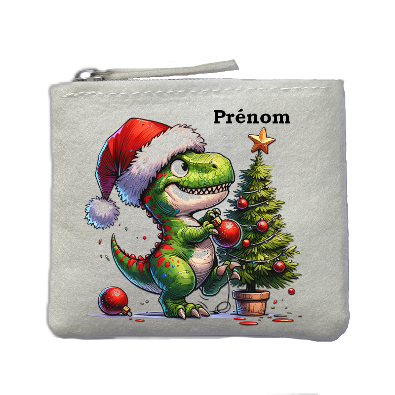 Porte monnaie personnalisé dinosaure noel ivoire en feutrine en feutrine ivoire