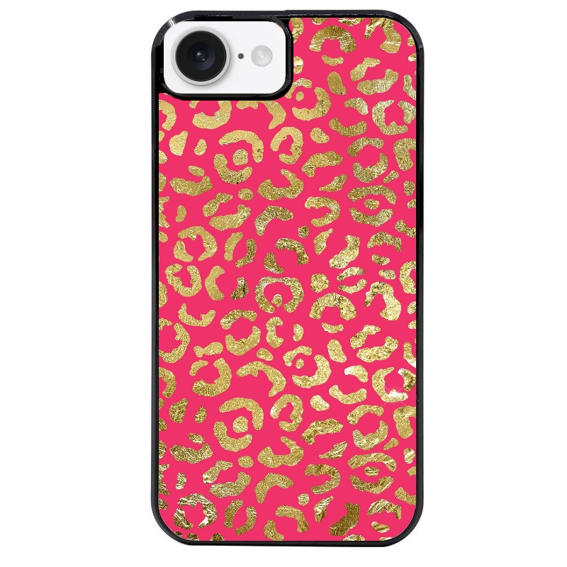 Coque noire taperso pour Iphone 16 16E PLUS MAX PRO avec motif leopard fuschia protection antichoc personnalisée
