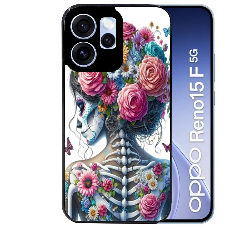 Coque noire taperso pour OPPO Reno 15 et F FS 5G avec motif tete de mort calavera papillon protection antichoc personnalisée