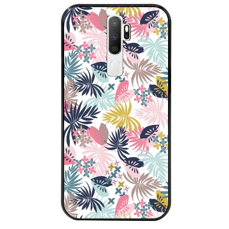 Coque noire taperso pour OPPO A5 A9 2020 avec motif jungle et fleur rose protection antichoc personnalisée