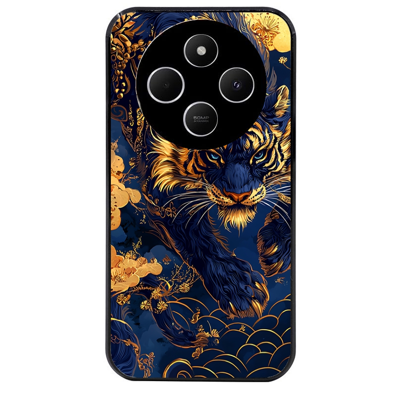 Coque noire taperso pour POCO C75 avec motif tigre et fleur protection antichoc personnalisée