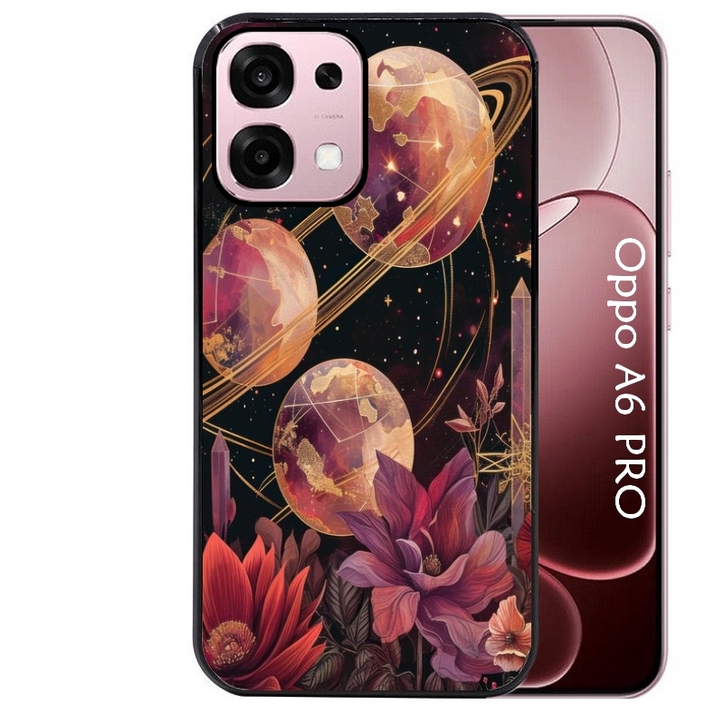 Coque noire taperso pour OPPO A6 PRO 4G et 5G avec motif astro et fleurs protection antichoc personnalisée