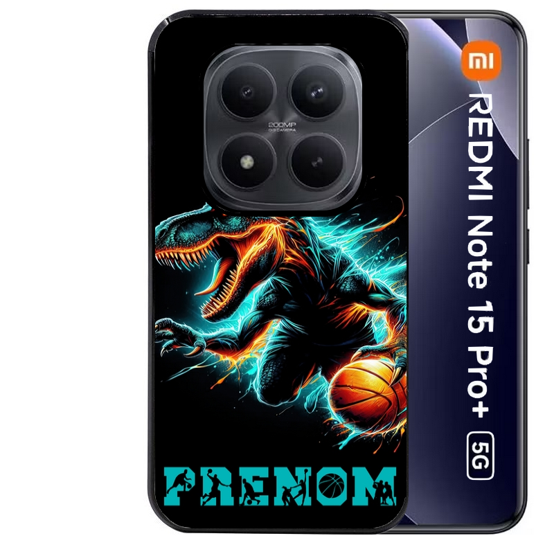Coque noire taperso pour Redmi Note 15 et PRO PLUS 4G 5G avec motif basket et dino personnalisee protection antichoc personnalisée