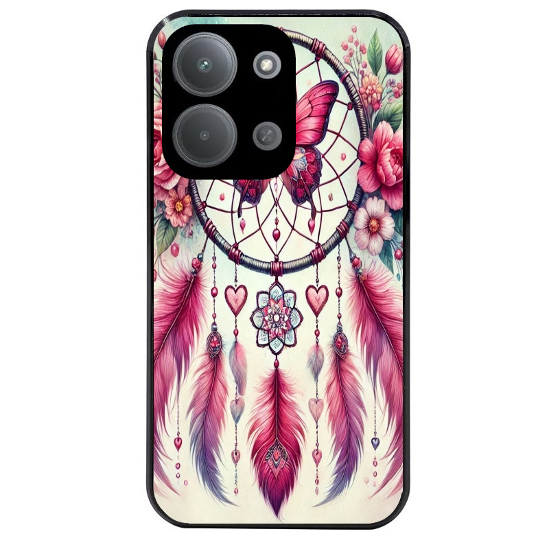 Coque noire taperso pour POCO C85 avec motif dreamcatcher et papillon protection antichoc personnalisée
