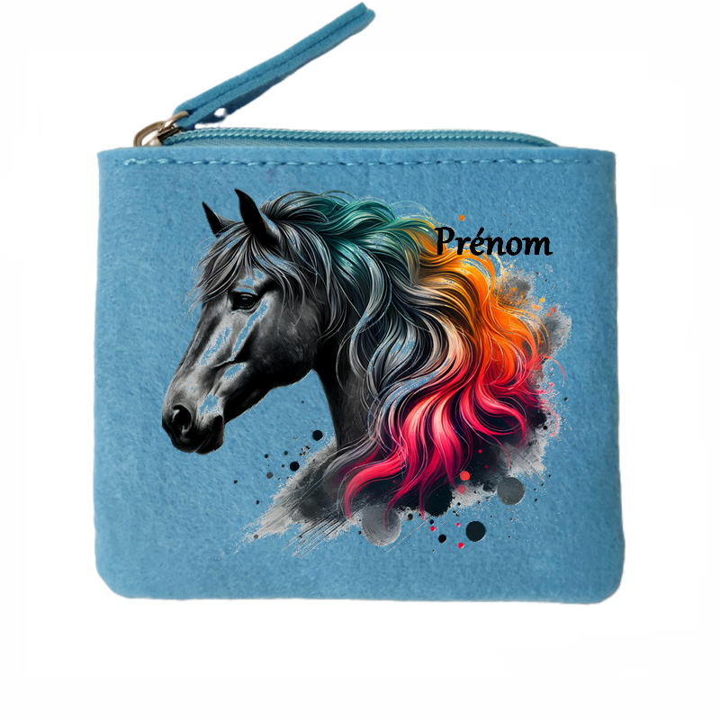 Porte monnaie personnalisé cheval black en feutrine en feutrine