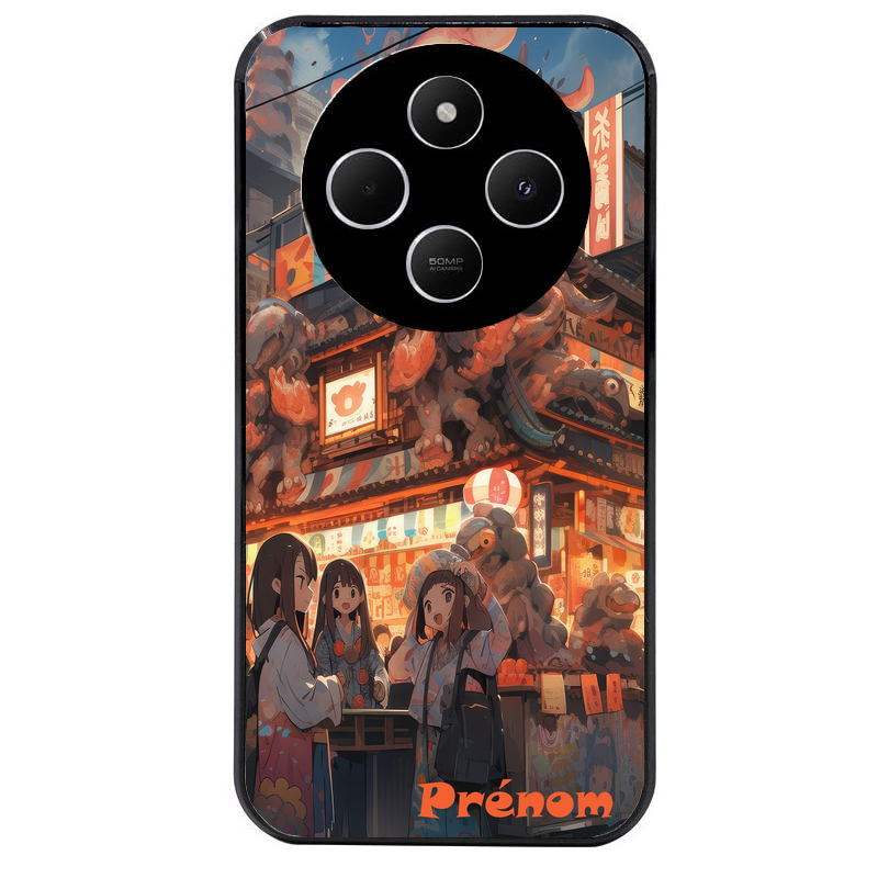 Coque noire taperso pour POCO C75 avec motif anime street japan personnalise protection antichoc personnalisée