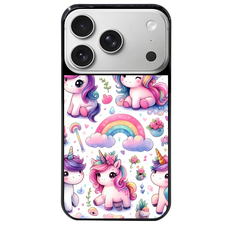 Coque noire taperso pour Iphone 17 17E AIR MAX PRO avec motif licorne arc en ciel protection antichoc personnalisée
