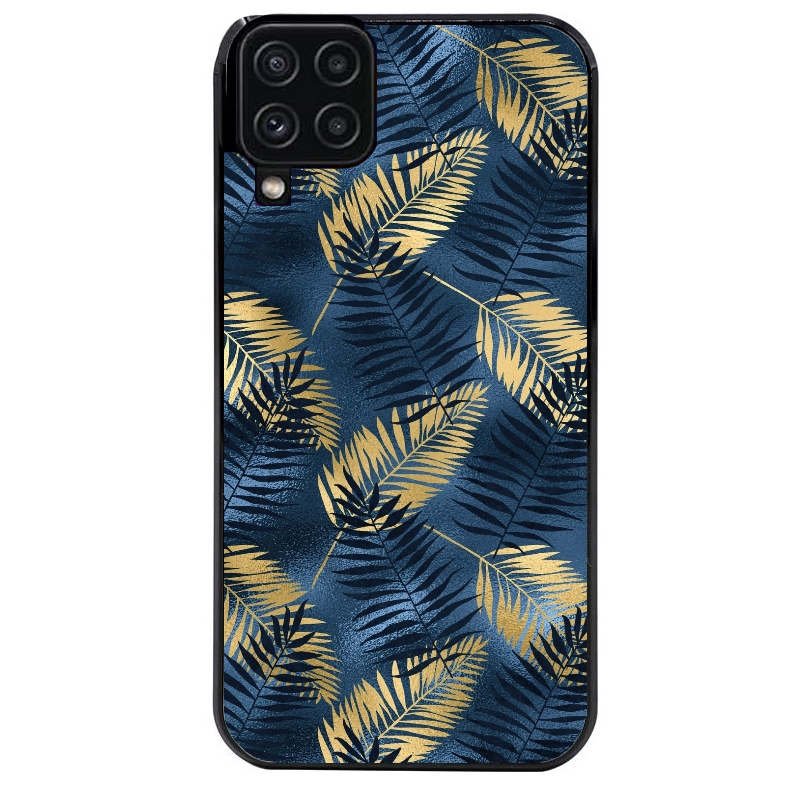 Coque noire taperso pour galaxy A22 A32 A52 A52S 4G 5G  avec motif palmier bleu protection antichoc personnalisée