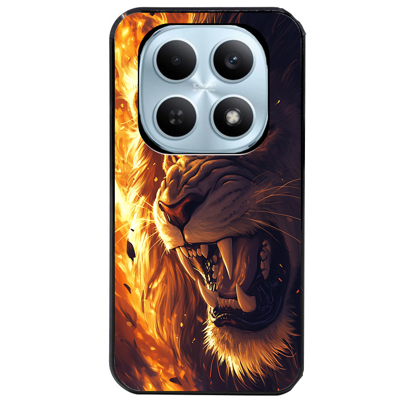Coque noire taperso pour POCO M8 5G et PRO 5G avec motif lion flamme protection antichoc personnalisée