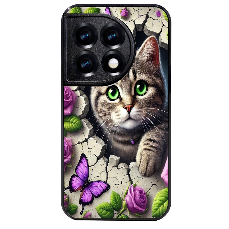 Coque noire taperso pour OnePlus 11 et 12 avec motif chat papillon 3 protection antichoc personnalisée