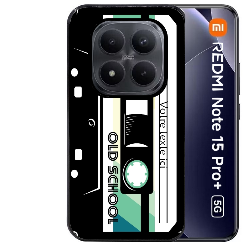 Coque noire taperso pour Redmi Note 15 et PRO PLUS 4G 5G personnalisable avec motif cassette vintage protection antichoc personnalisée