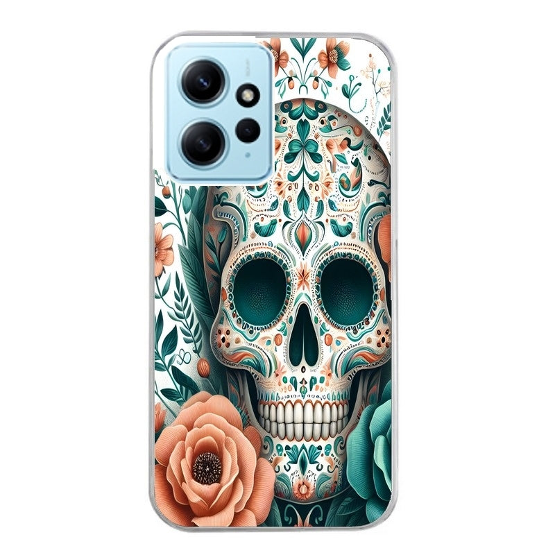 Coque taperso pour Redmi Note 12 4G 5G PRO 4G avec motif mort mexicaine turquoise protection antichoc personnalisée