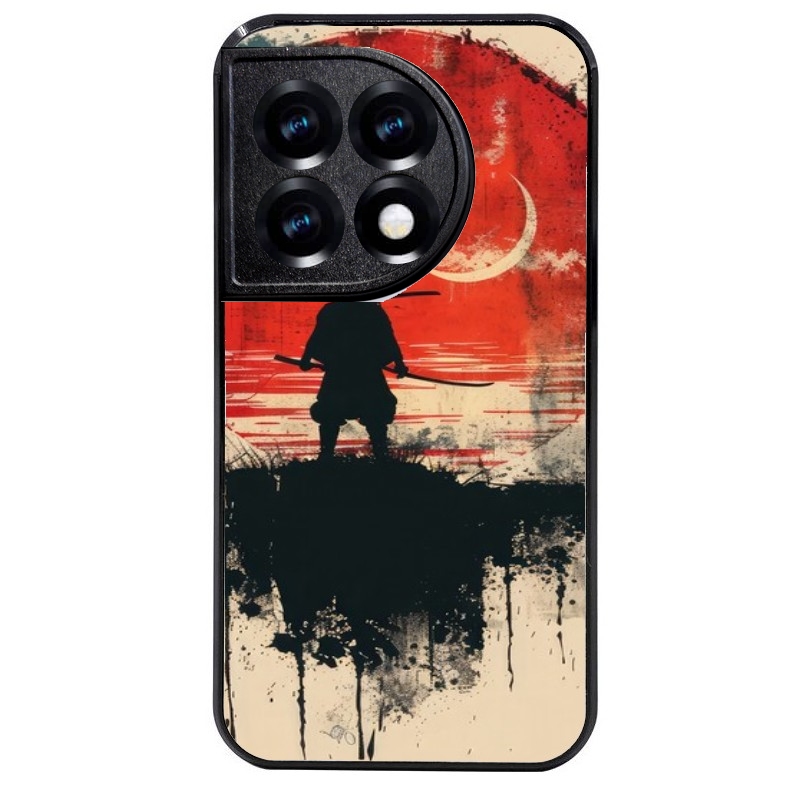 Coque noire taperso pour OnePlus 11 et 12 avec motif samourai rouge protection antichoc personnalisée