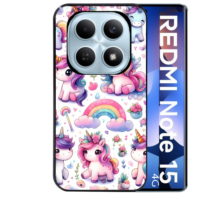 Coque noire taperso pour Redmi Note 15 et PRO PLUS 4G 5G avec motif licorne arc en ciel protection antichoc personnalisée